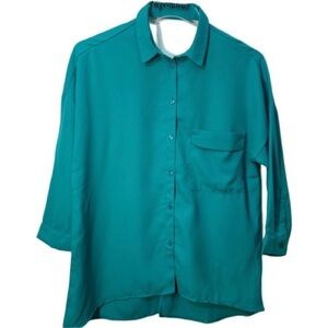 Suiteblanco Made In Spain Teal Green Dressy Button Front Blouse Shirt